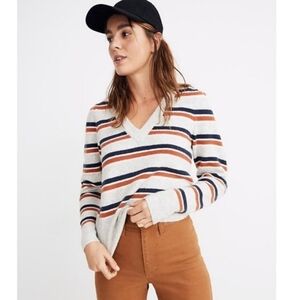 MADEWELL Striped Westgate V-Neck Sweater S